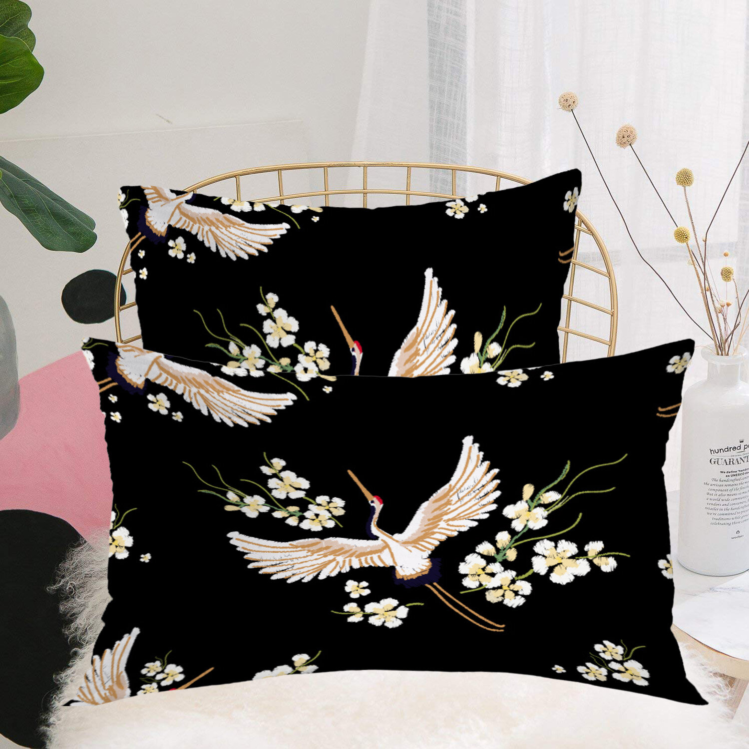Black Silver Flower Cushion Cover Sofa Throw Pillow Case Car Bedroom Pillowcase