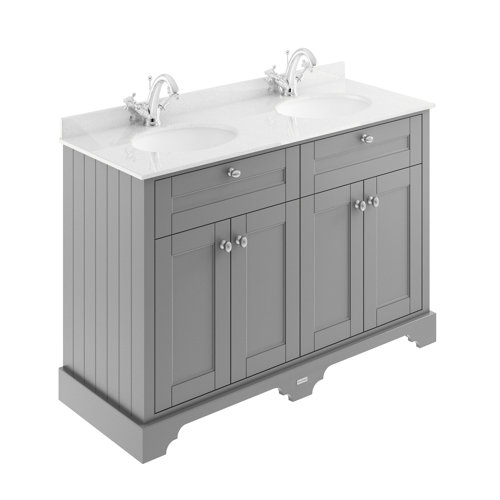 Park Lane Worcester Storm Grey Floor Standing Vanity Unit & 1 Tap Hole Basins - White Marble 1200mm