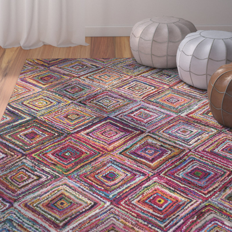 Bungalow Rose Anaheim Geometric Handmade Tufted Cotton Pink Green Area Rug Reviews Wayfair
