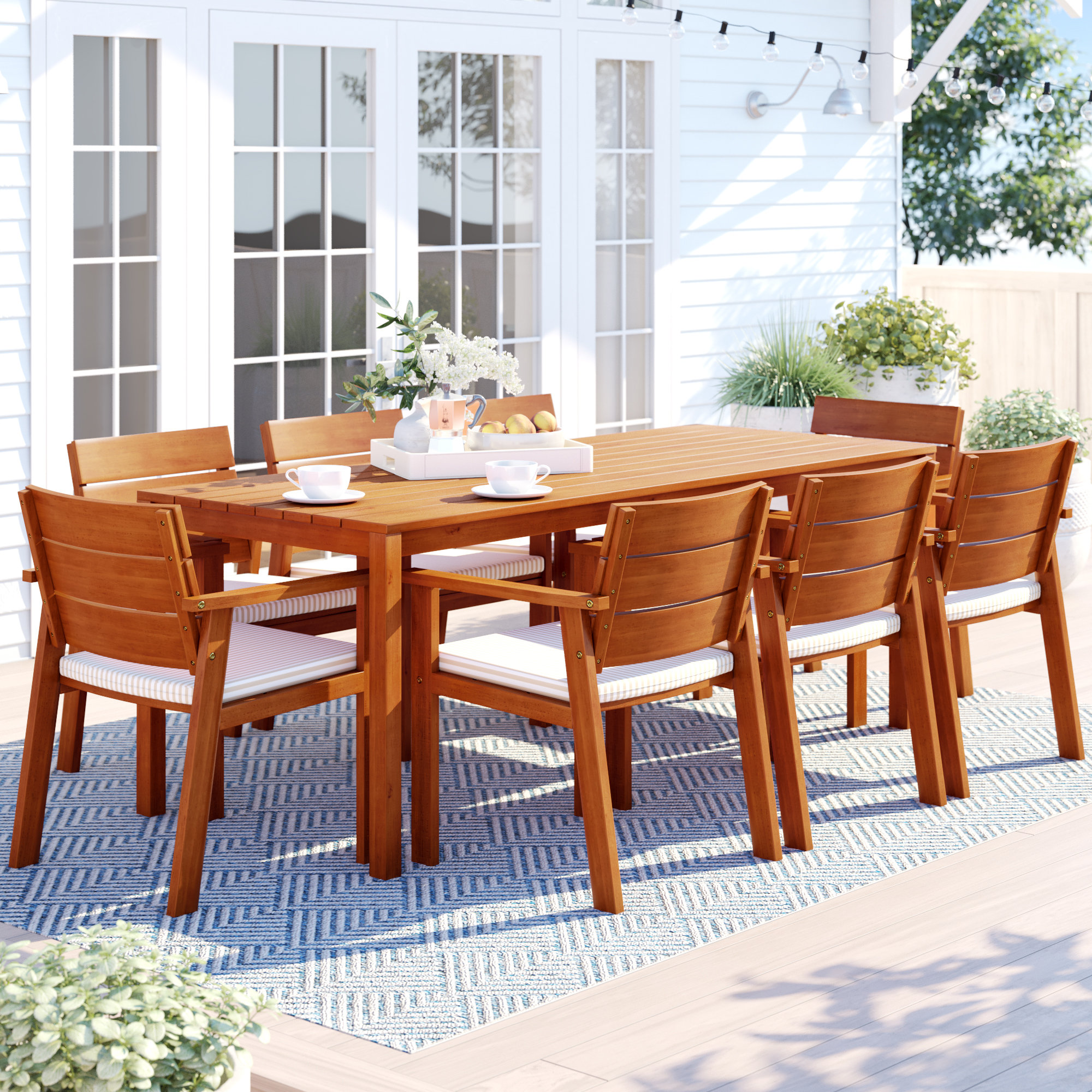 Sol 72 Outdoor Brighton 9 Piece Wood Dining Set With Cushions Reviews Wayfair