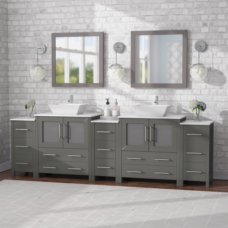 Wade Logan Ensemble De Meuble Lavabo De Salle De Bain Double 96 Po Avec Miroir Karson Et Commentaires Wayfair Ca