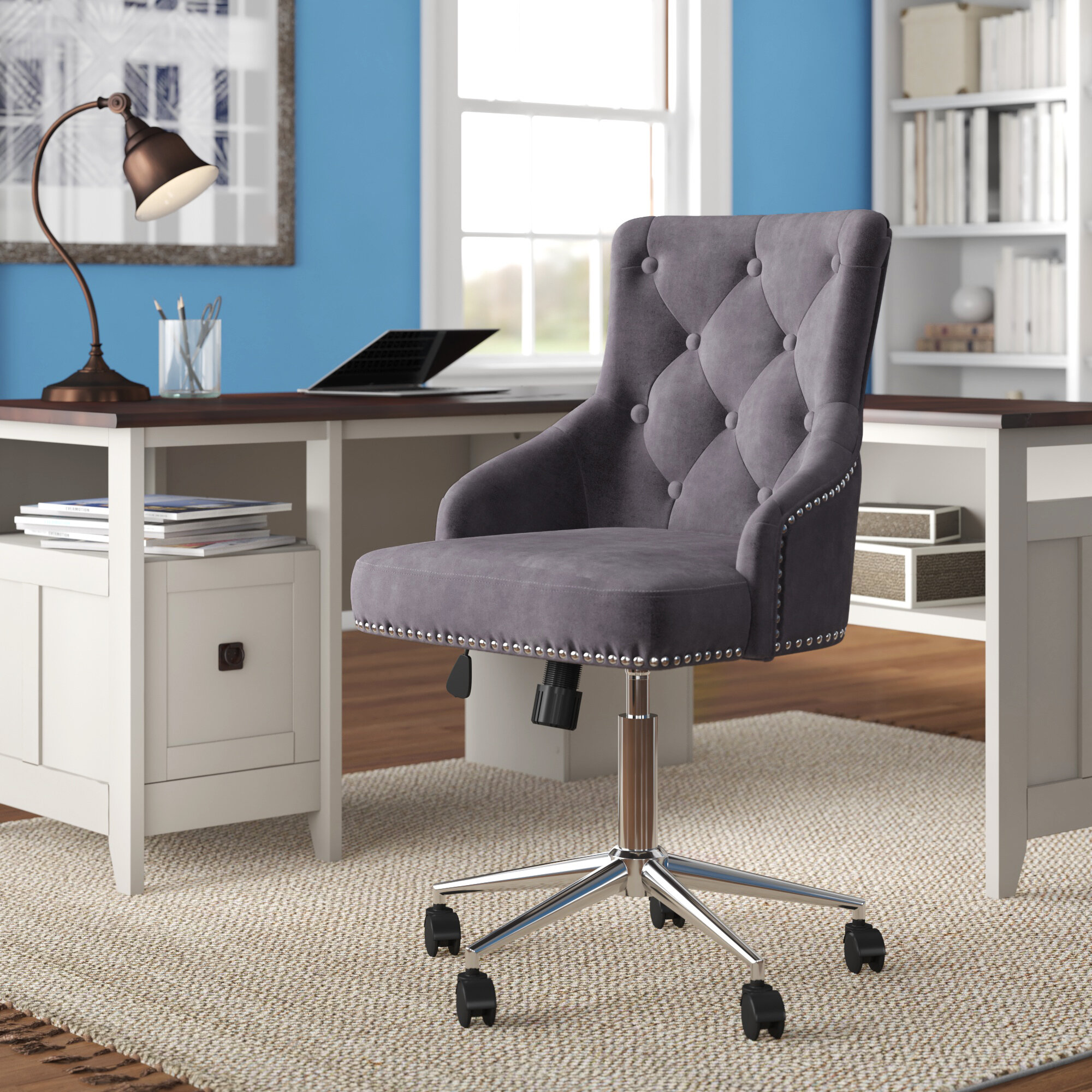 grey button office chair