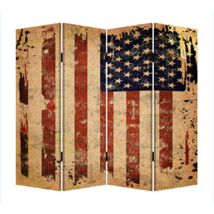 Chauntel American Flag Canvas and Wood 4 Panel Room Divider
