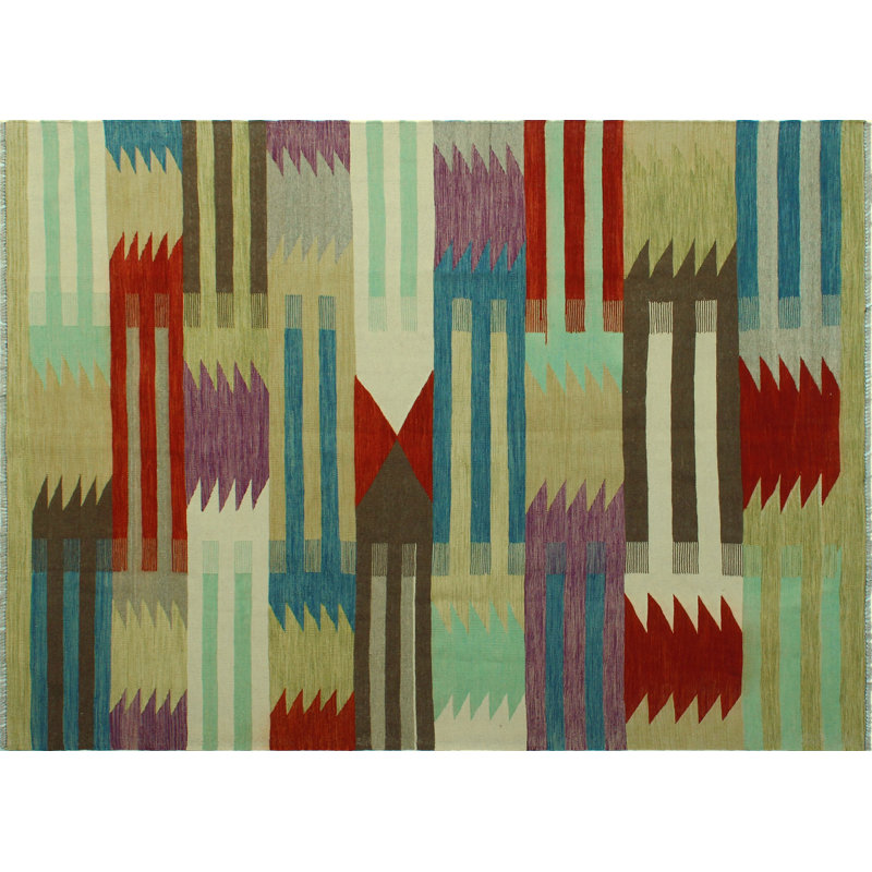 Latitude Run Ames Striped Handmade Kilim Wool Rust Area Rug Wayfair