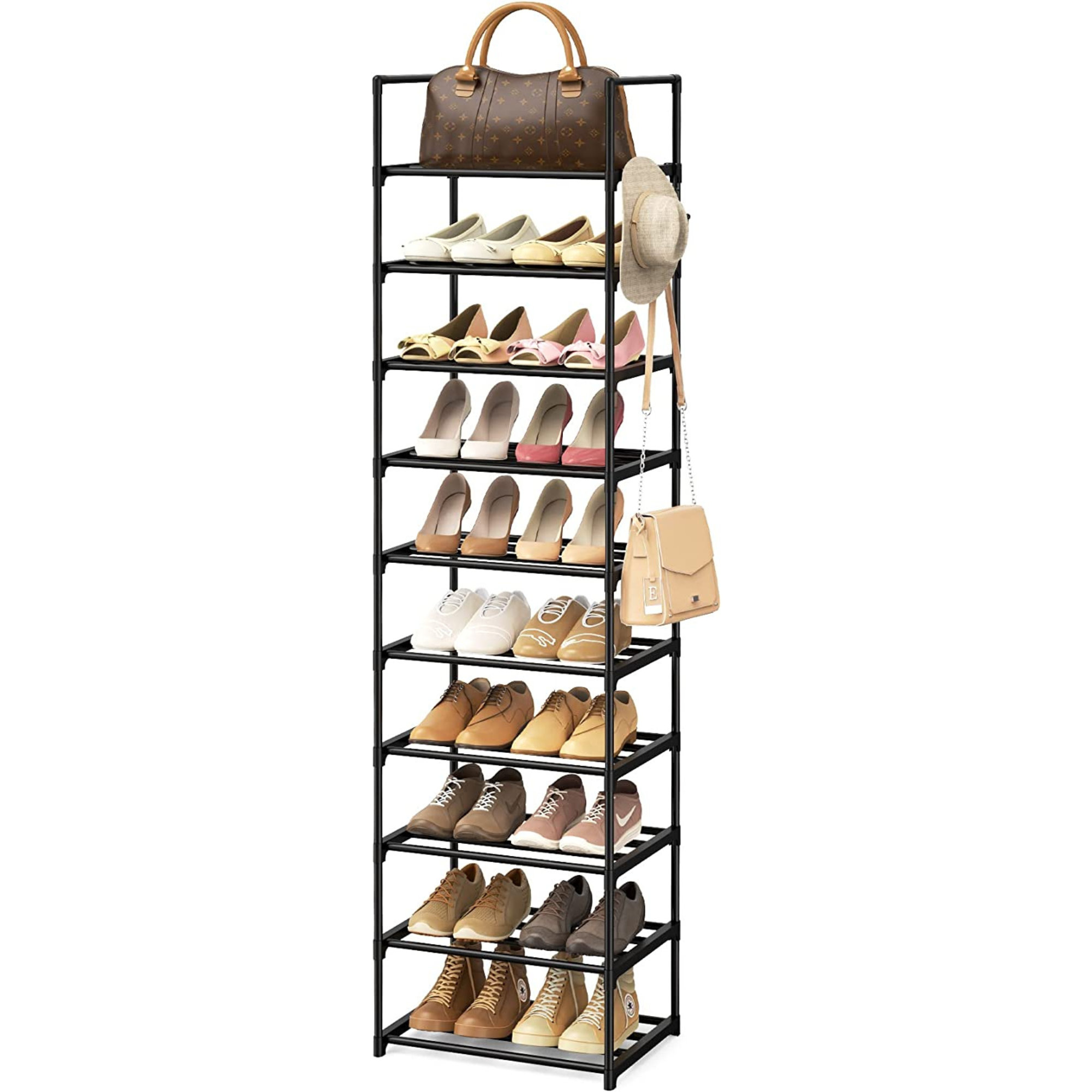 Rebrilliant 24 Pairs Black Metal Shoe Rack | Wayfair