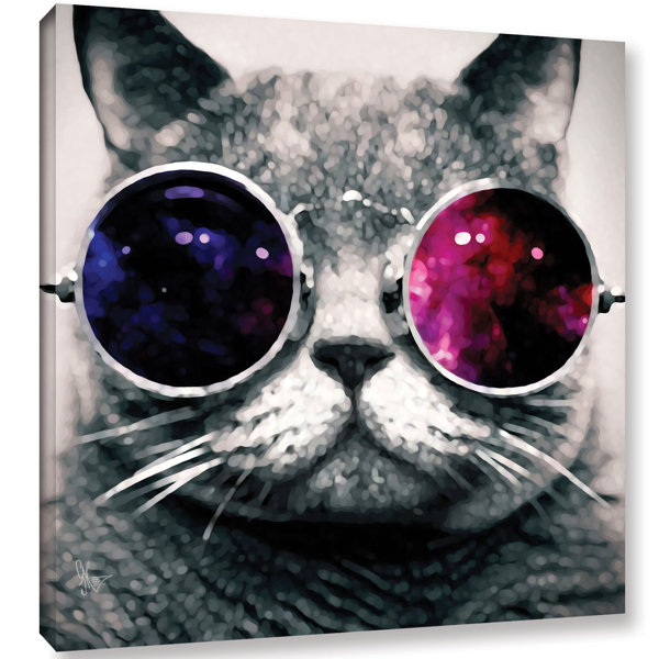 Ebern Designs Cat With Sunglasses Graphic Art On Wrapped Canvas Reviews Wayfair