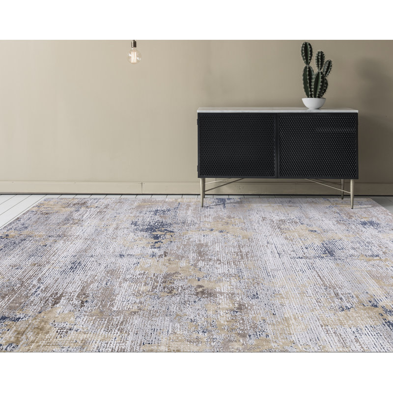 Williston Forge Brazell Rectangle Abstract Machine Made Power Loom Polyester Viscose Cream Indoor Area Rug Wayfair