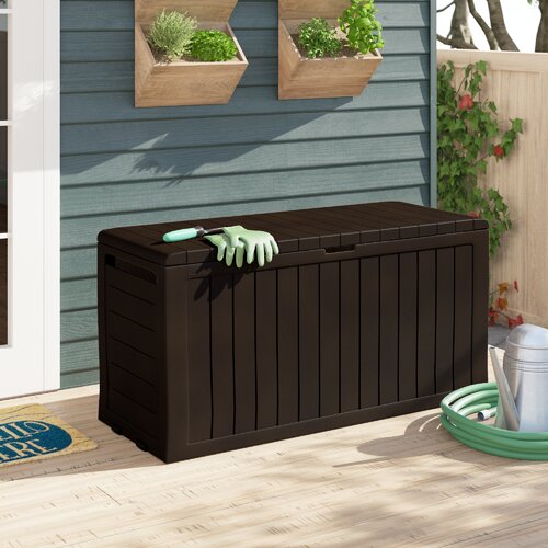 Keter 71 Gallons Gallon Water Resistant Lockable Deck Box with Wheels ...