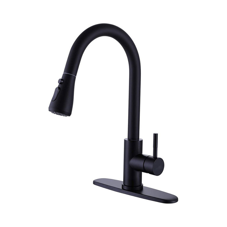 Matte Black Kitchen Faucet, Kitchen Faucet With Pull-Down Nozzle, Stainless Steel Single Handle Single Hole Kitchen Sink Faucet