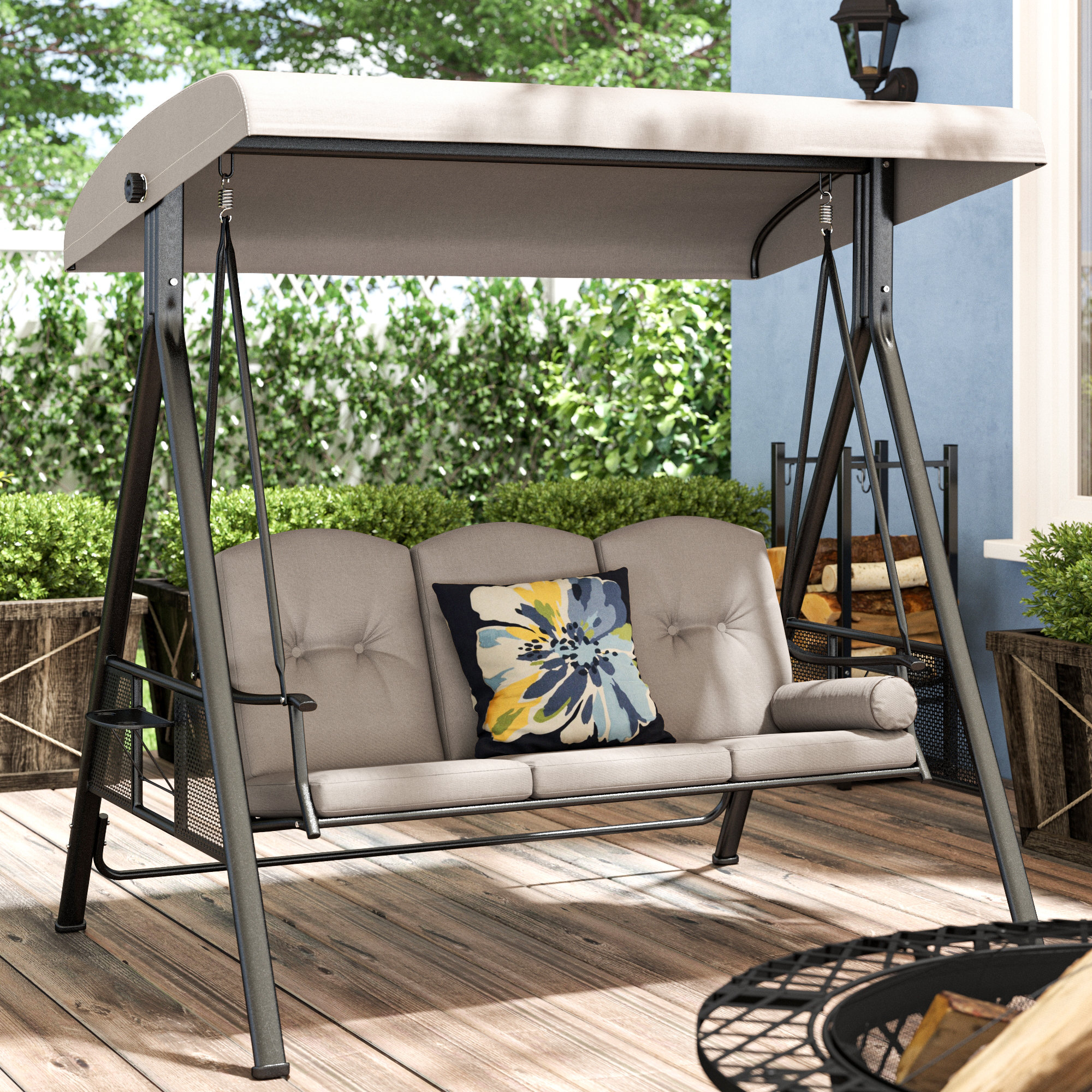 Hampton Bay Cunningham 3Person Metal Outdoor Patio Swing With Canopy