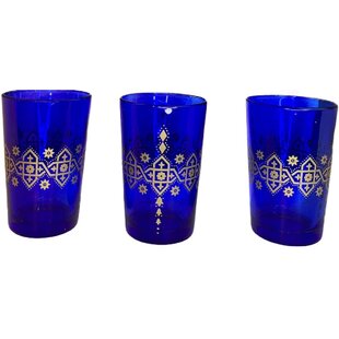 Moroccan Tea Glasses Blue Classical Design Hand Painted Pack of 6