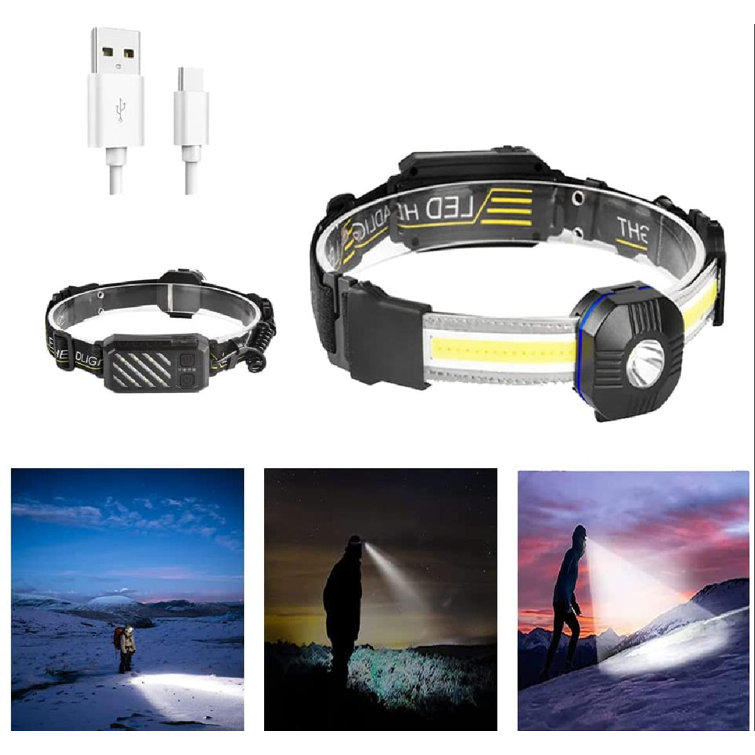 Fishing and Outdoor Running USB Rechargeable headlamps with inductive 230 ° Lighting from All perspectives,3 Modes Flashlight for Camping Light Beam LED Head lamp
