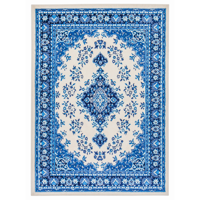 Bloomsbury Market Rowes Medallion Persian Blue Cream Area Rug Rowes Medallion Persian Blue Cream Area Rug