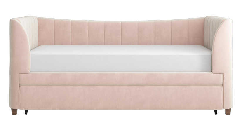 ( Incomplete box 2/2) Valentina Twin Upholstered Daybed with Trundle Color: Pink