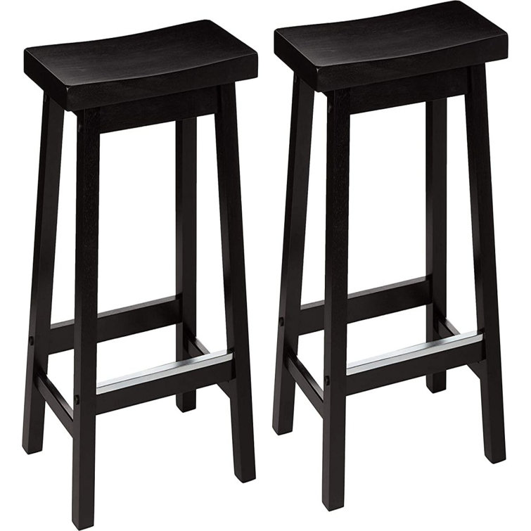 Solid Wood Saddle-Seat Kitchen Counter-Height Stool - Set Of 2, 24-Inch  Height, Black