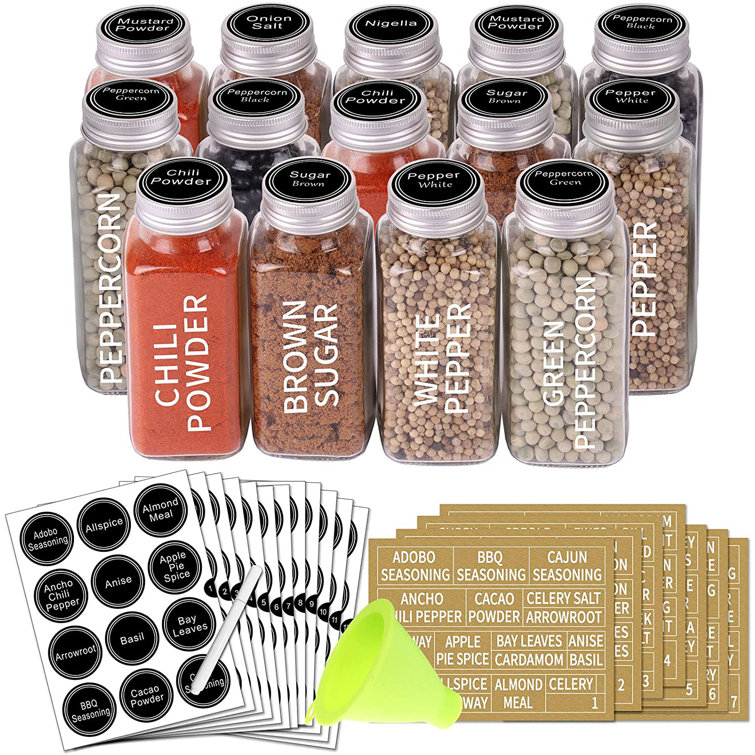 Glass Spice Jars 8 OZ Square Spice Bottles, 14 Empty Seasoning Containers With Airtight Cap,268 Spice Labels,Pour/Sift Shaker Lid,Chalk Marker And ...