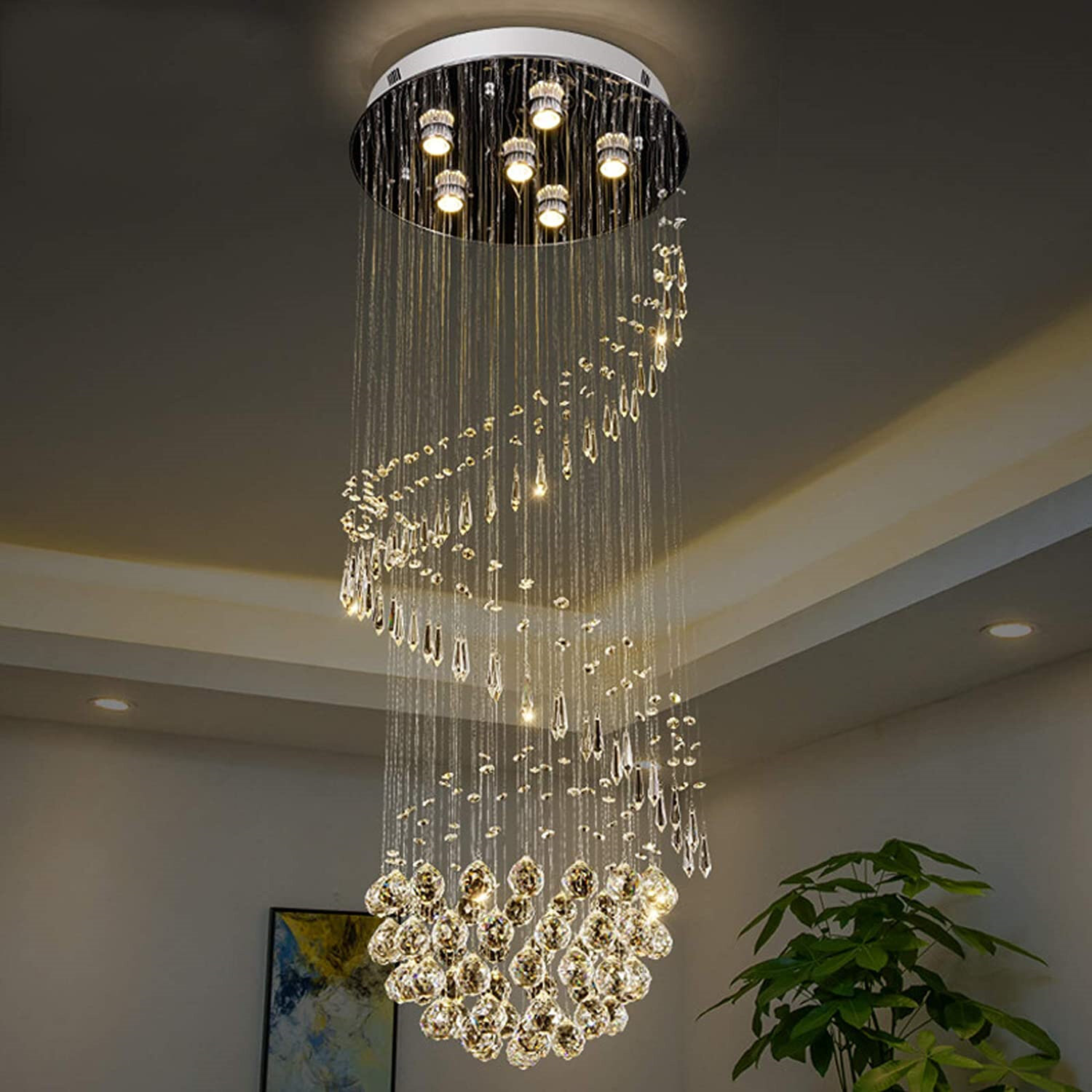 LED K9 Crystal Chandelier Rings Ceiling Light Rain Drop Pendant Lamp Lighting 