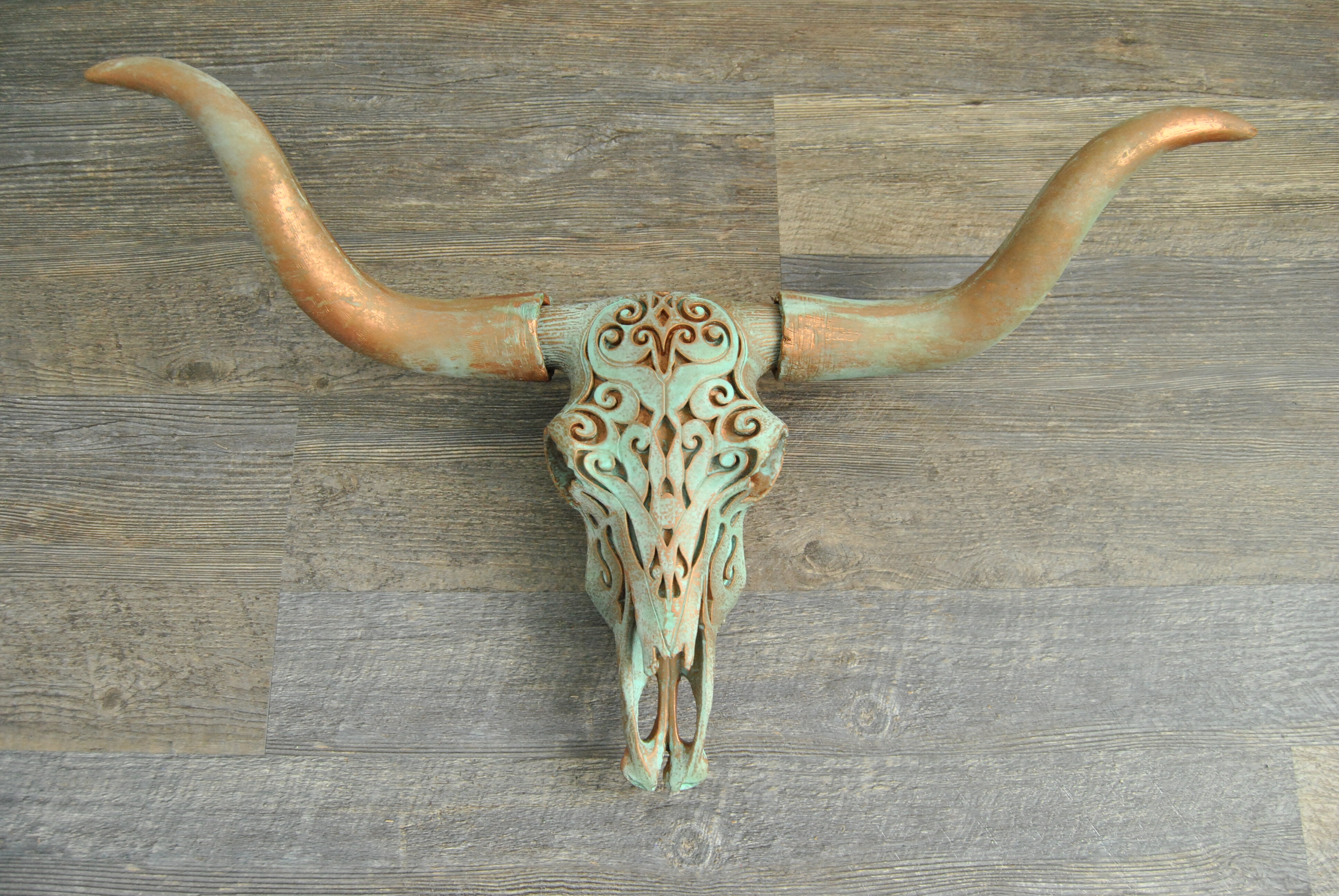 Engraved Tribal Steer Skull-Wall Mount Home Decor-Cow Cattle Bull Southwestern