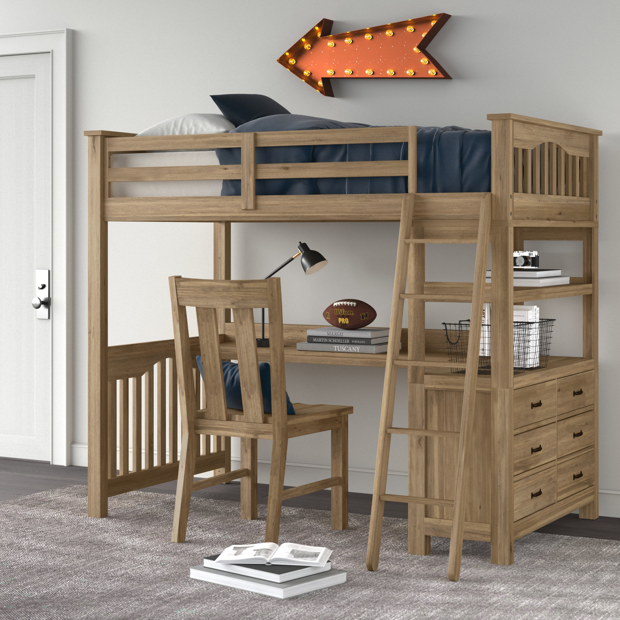 Greyleigh™ Baby & Kids Bedlington Solid Wood Loft Bed with Built-in ...