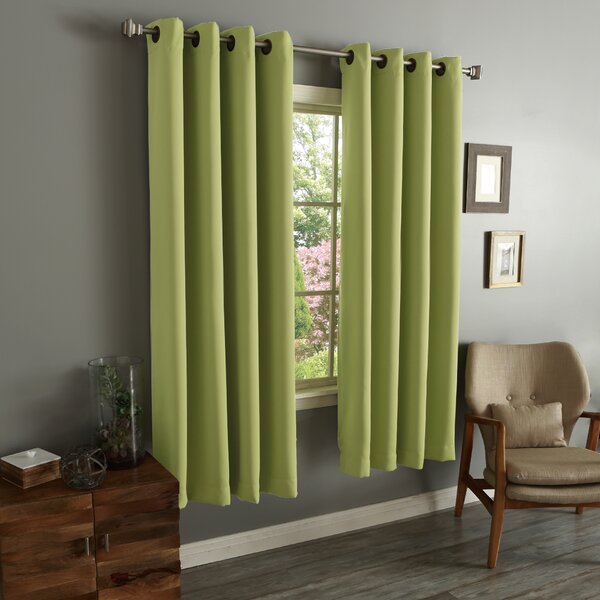 2PC LIME GREEN NOA Foam Lined Heavy Thick Blackout Grommet Window Curtain Panels 
