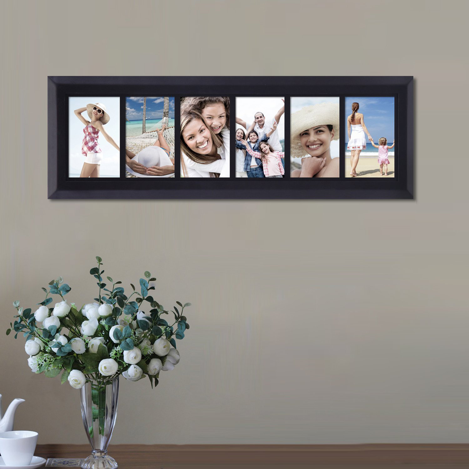 4 by 6 Decorative Black Wood Curved Wall Hanging or Table Top Bevel Photo Frame