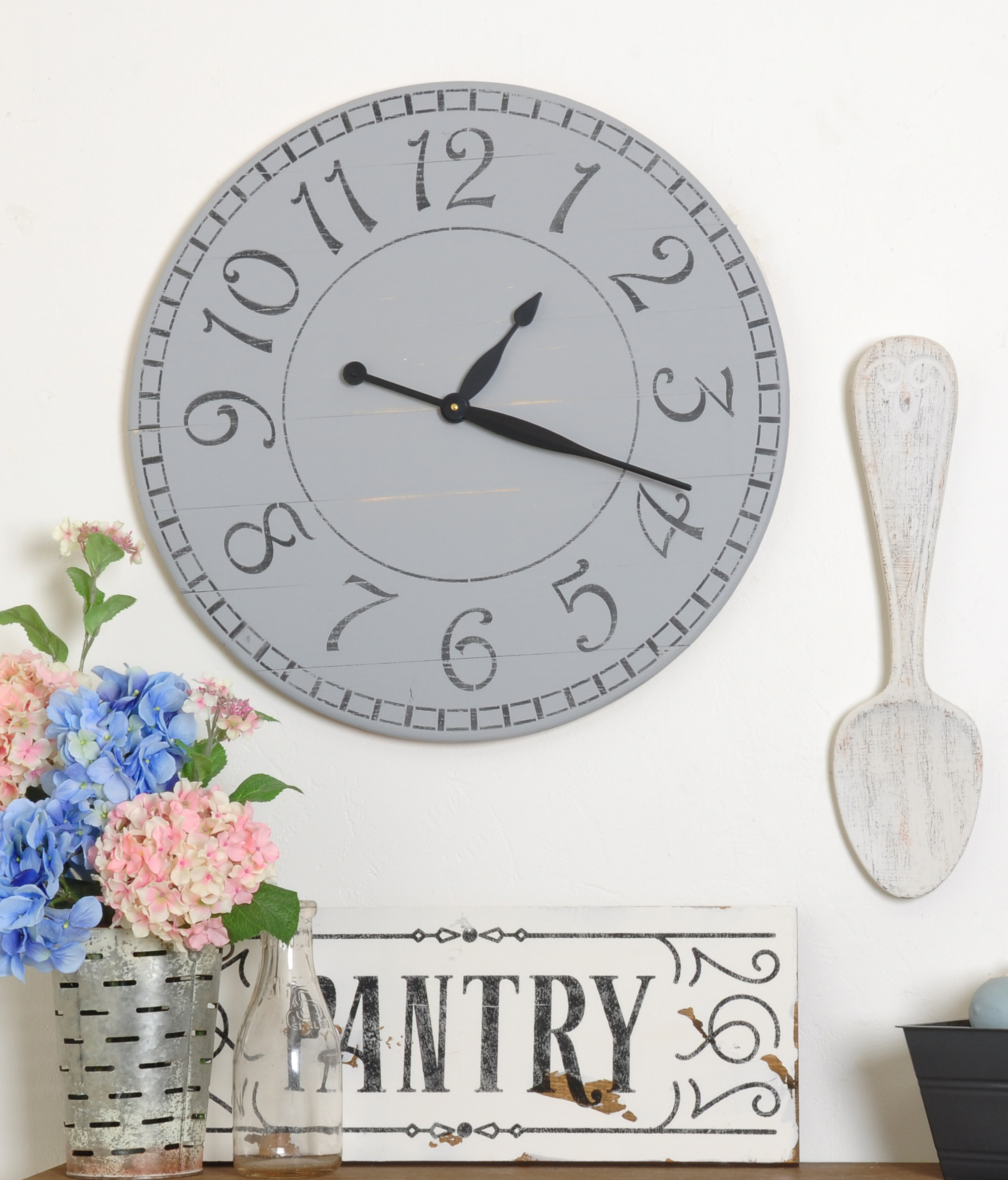 Gracie Oaks Oversized Falmacbreed Wood Pantry Sign 24 Wall Clock