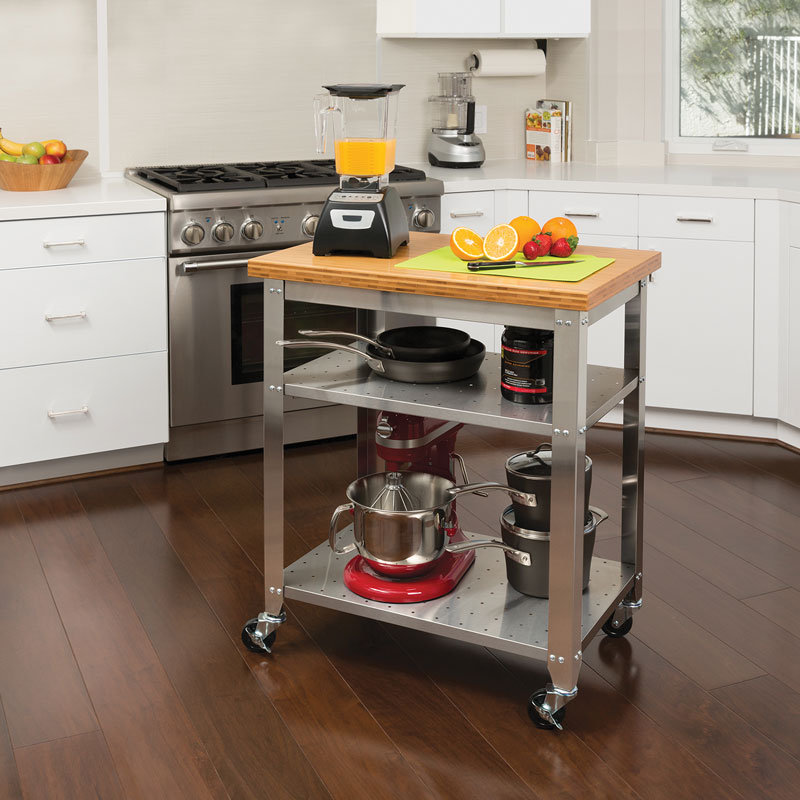 Red Barrel Studio Irene Kitchen Work Table Kitchen Cart With Bamboo Top Reviews Wayfair