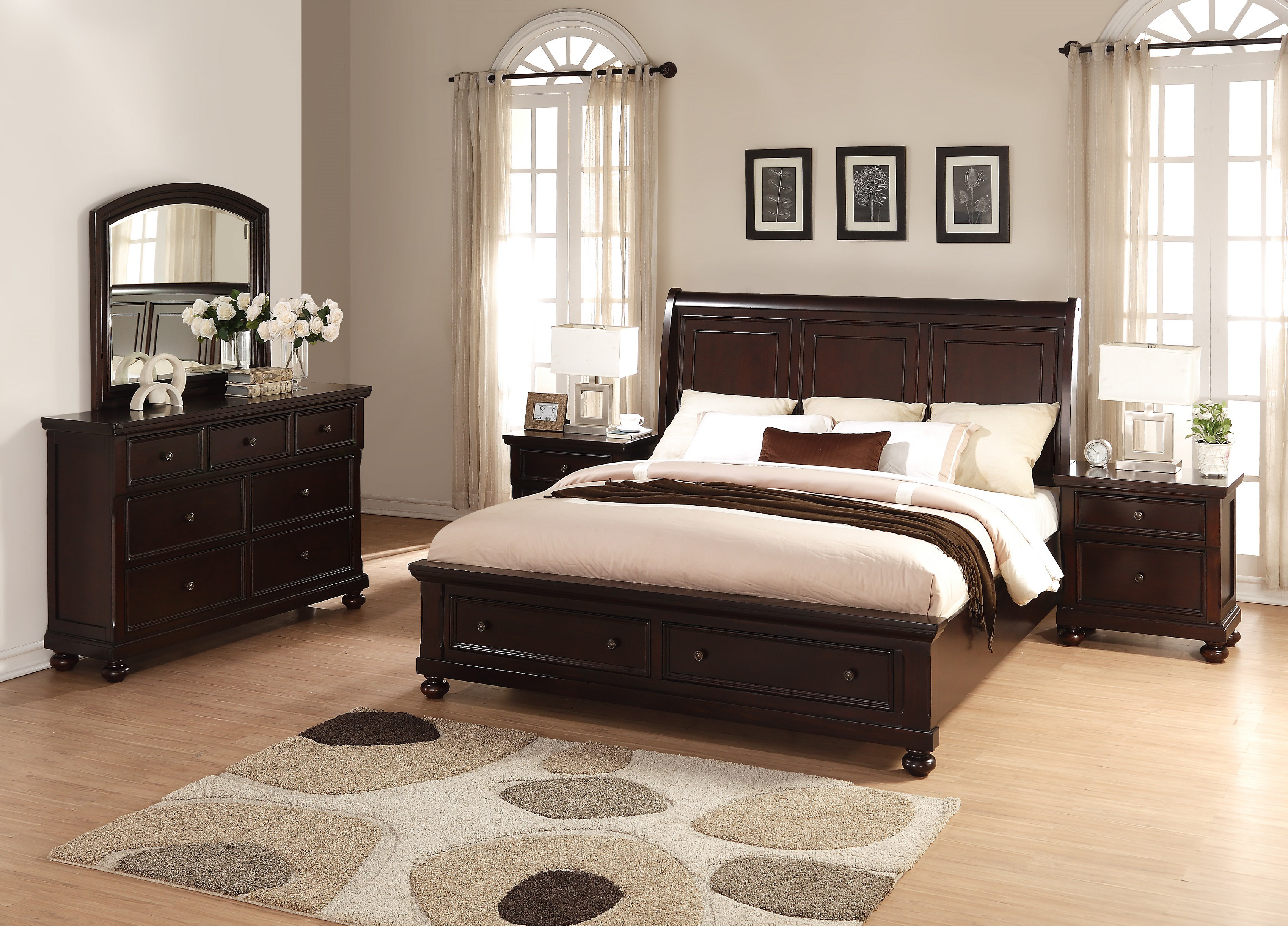 Jaimes King Platform Solid Wood 5 Piece Bedroom Set