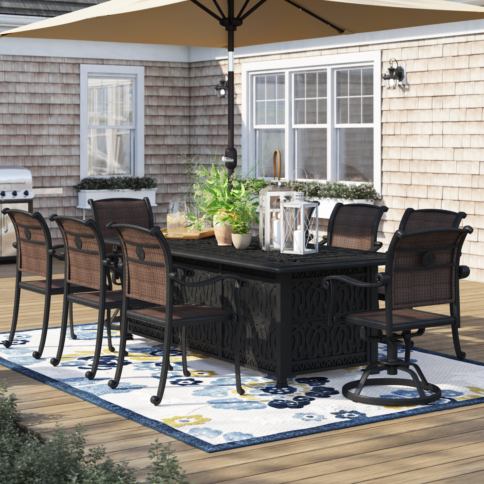 outdoor dining set with firepit table