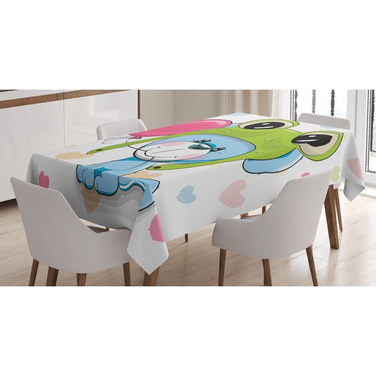 Cartoon Tablecloth, Cartoon Puppy In A Frog Hat With Balloon On Heart  Background Love Animal Print, Rectangular Table Cover For Dining Room  Kitchen ...