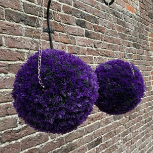 UV Fade Protected Best Artificial Large 40cm Purple Heather Ball Grass Hanging Topiary Flower Basket 