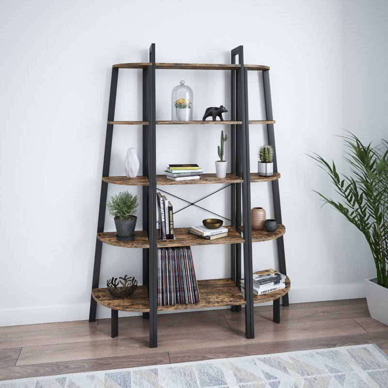 Ballucci Industrial Bookshelf 4 Tier Ladder Shelf With Metal Frame Rustic Brown Reviews Wayfair
