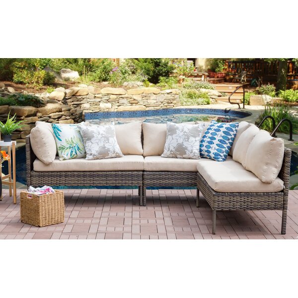 Ontonagon Outdoor Rattan 3 Piece Sectional Seating Group with Cushions