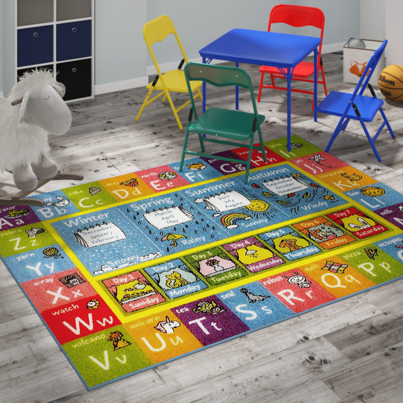 Zoomie Kids Weranna Abc Seasons Months And Days Of The Week Educational Learning Blue Yellow Indoor Outdoor Area Rug Reviews Wayfair