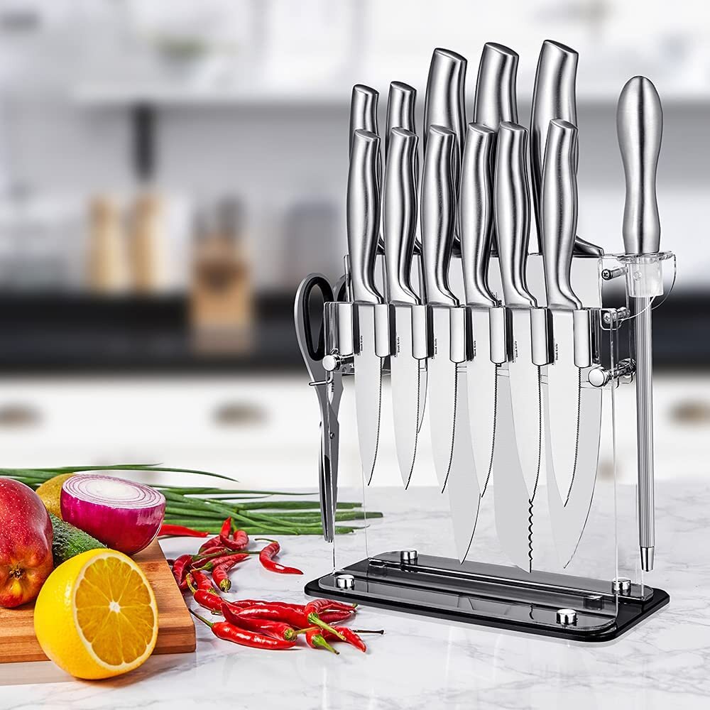 Knife Set, High Carbon Stainless Steel Kitchen Knife Set 25 PCS, Super  Sharp Chef Knife Set With Acrylic Stand And Serrated Steak Knives