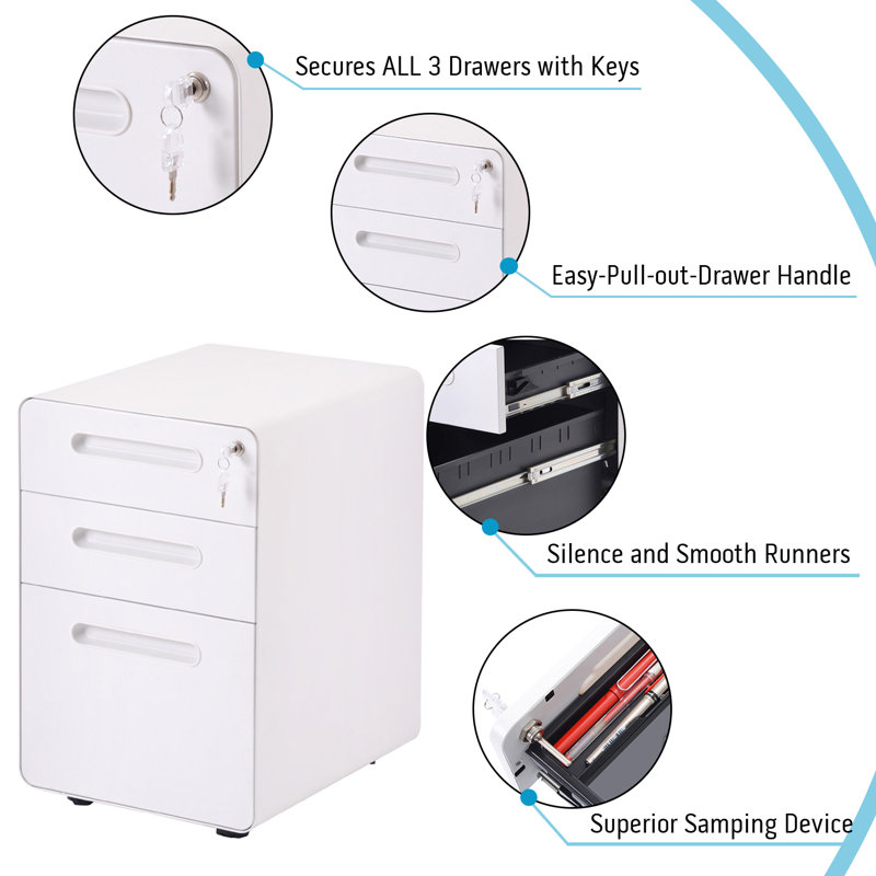 Orren Ellis Modern Style 3 Drawers Mobile File Cabinet Metal Vertical Filing Cabinet With Lock For Office Home Black White Reviews Wayfair Ca