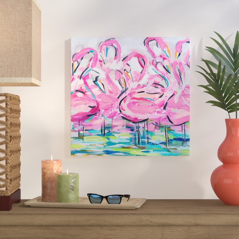 Flamingo Wall Decorations - 'Flamingos' Print on Wrapped Canvas