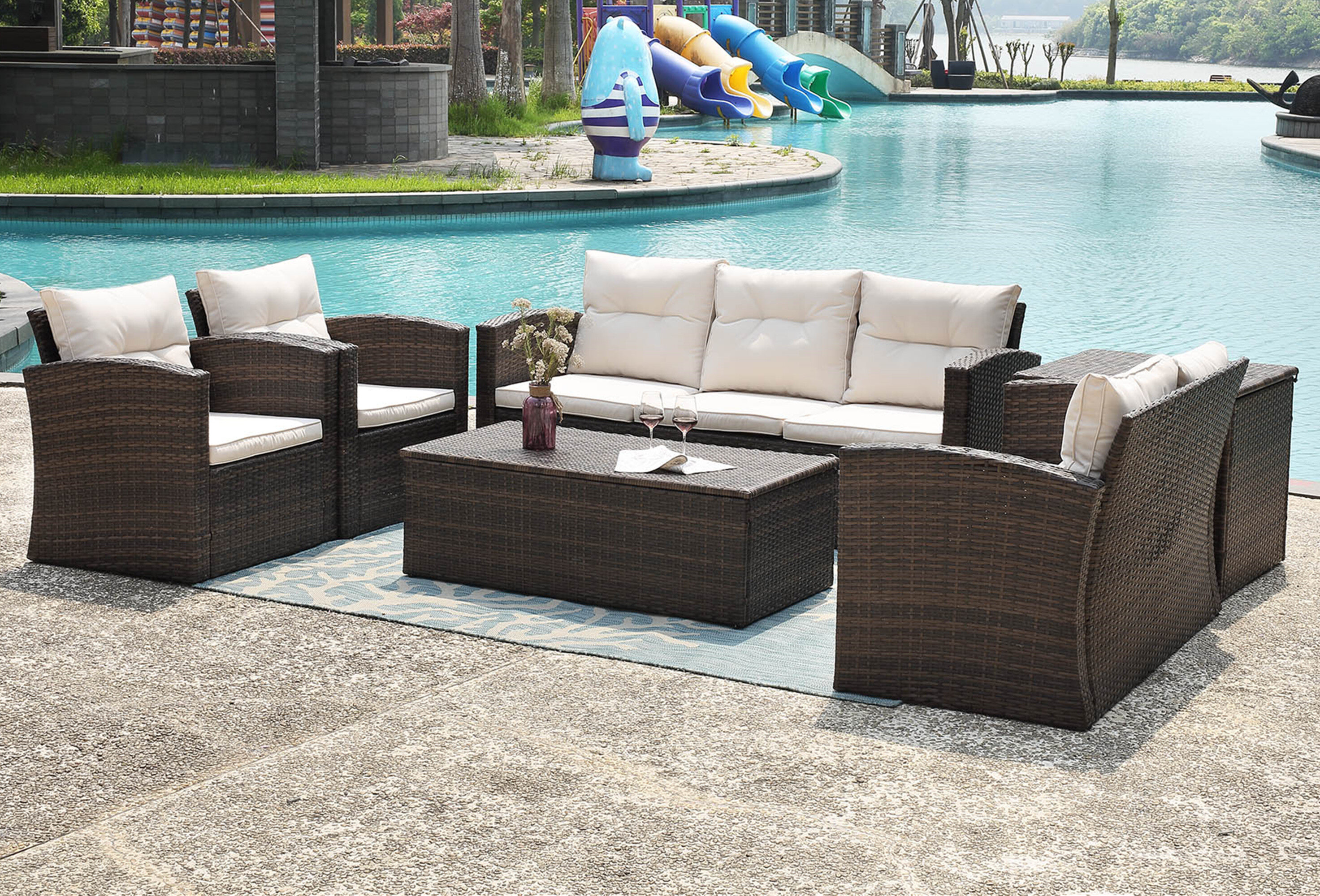 6 piece rattan sofa seating group with cushions