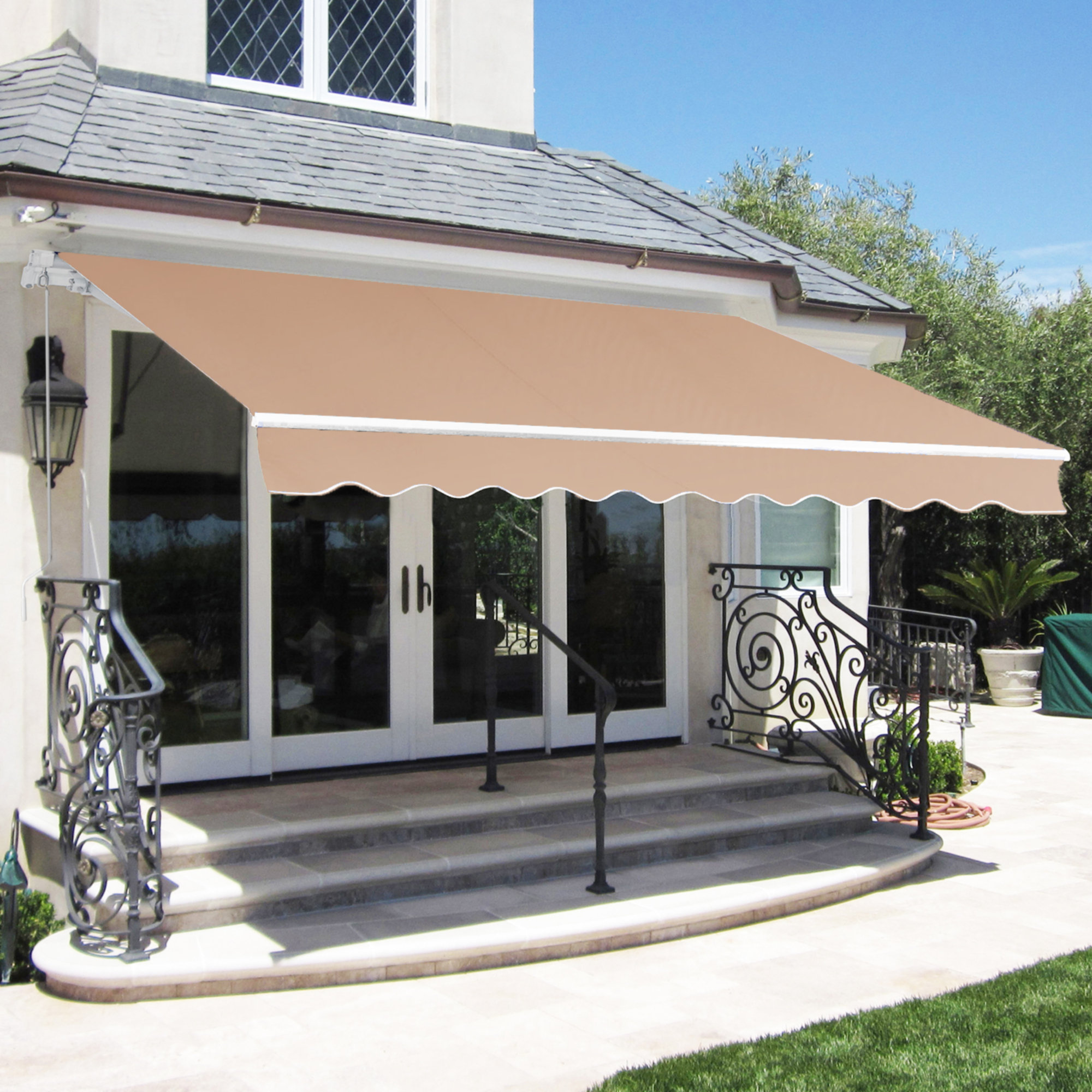 FDW Manual Retraction Slope Patio Awning in Tan Wayfair