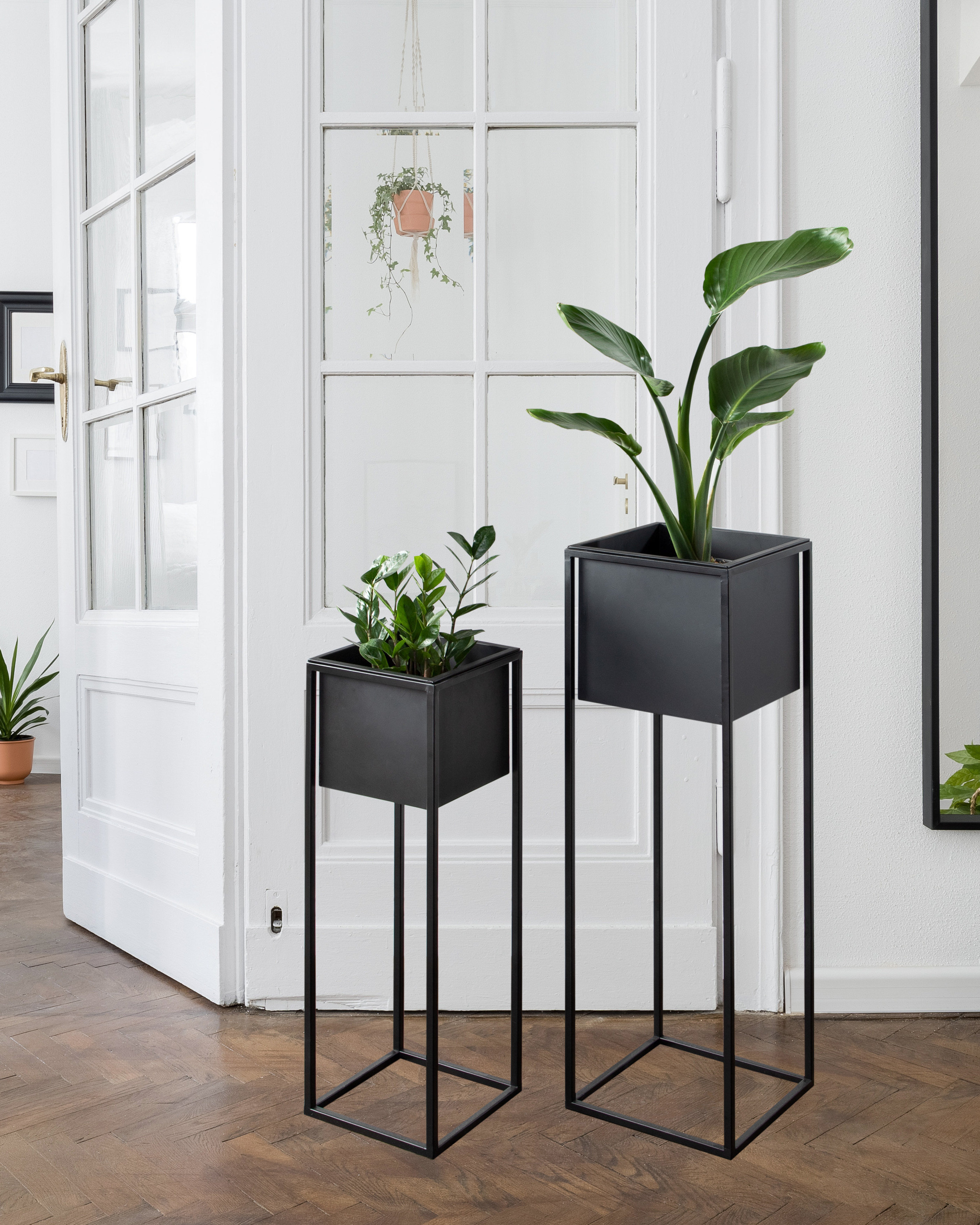 wayfair standing planter on Latitude Run Azuolas 2 Piece Metal Pot Planter Set Reviews Wayfair