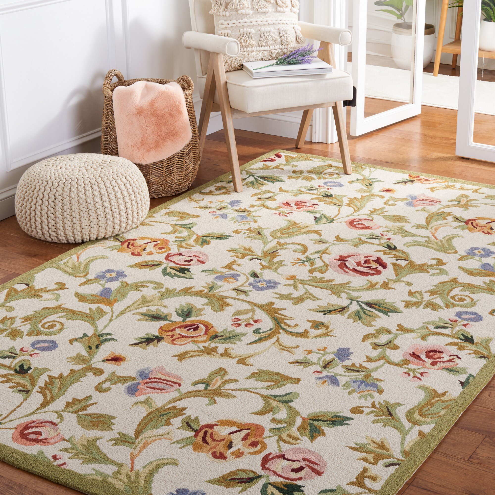 Lark Manor Hollander Floral Handmade Looped/Hooked Wool Area Rug in ...