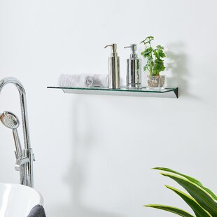 20" x 5" Modern Brushed Nickel Glass Display Floating Bathroom Wall Shelf Decor 