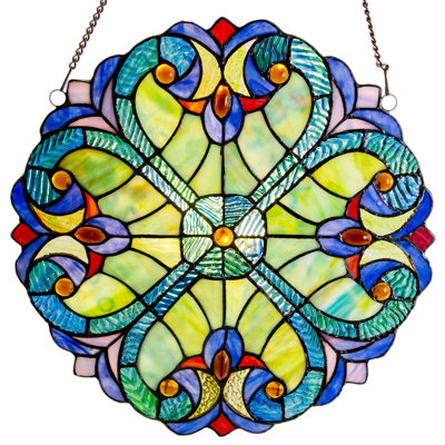 12"H Blue Tiffany Stained Glass Window Panel