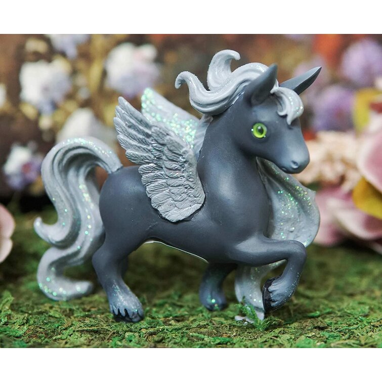 wings white simulation Unicorn toy resin&fur Pegasus horse doll 16x15cm 