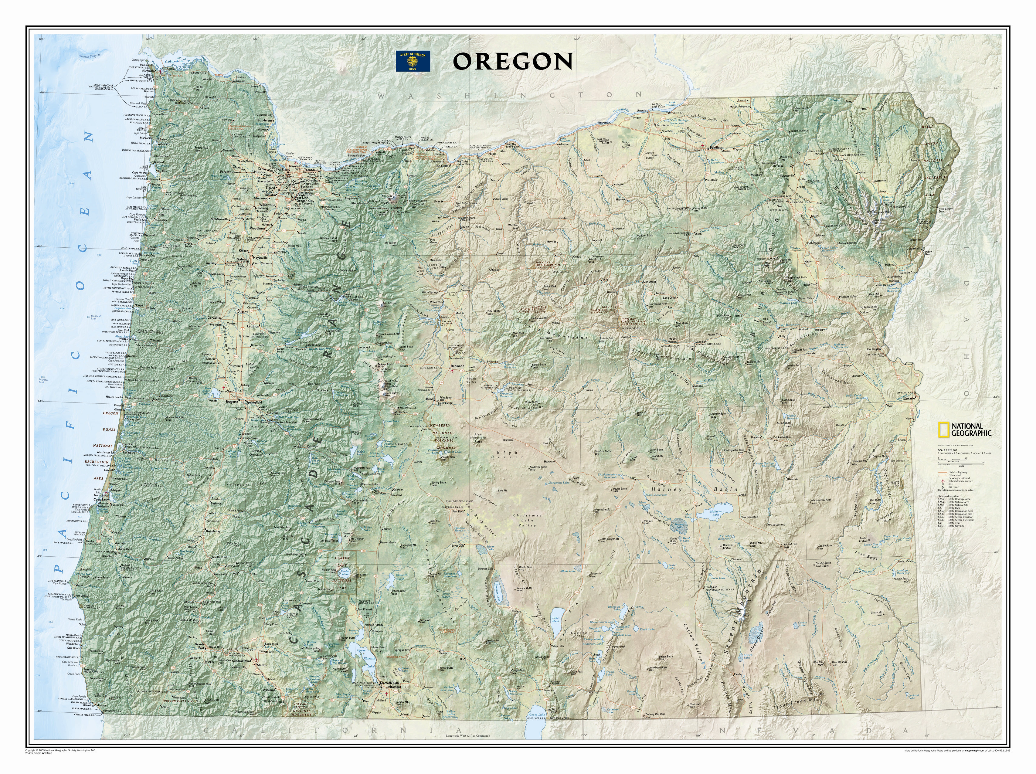 Map Of Oregon State National Geographic Maps Oregon State Wall Map | Wayfair