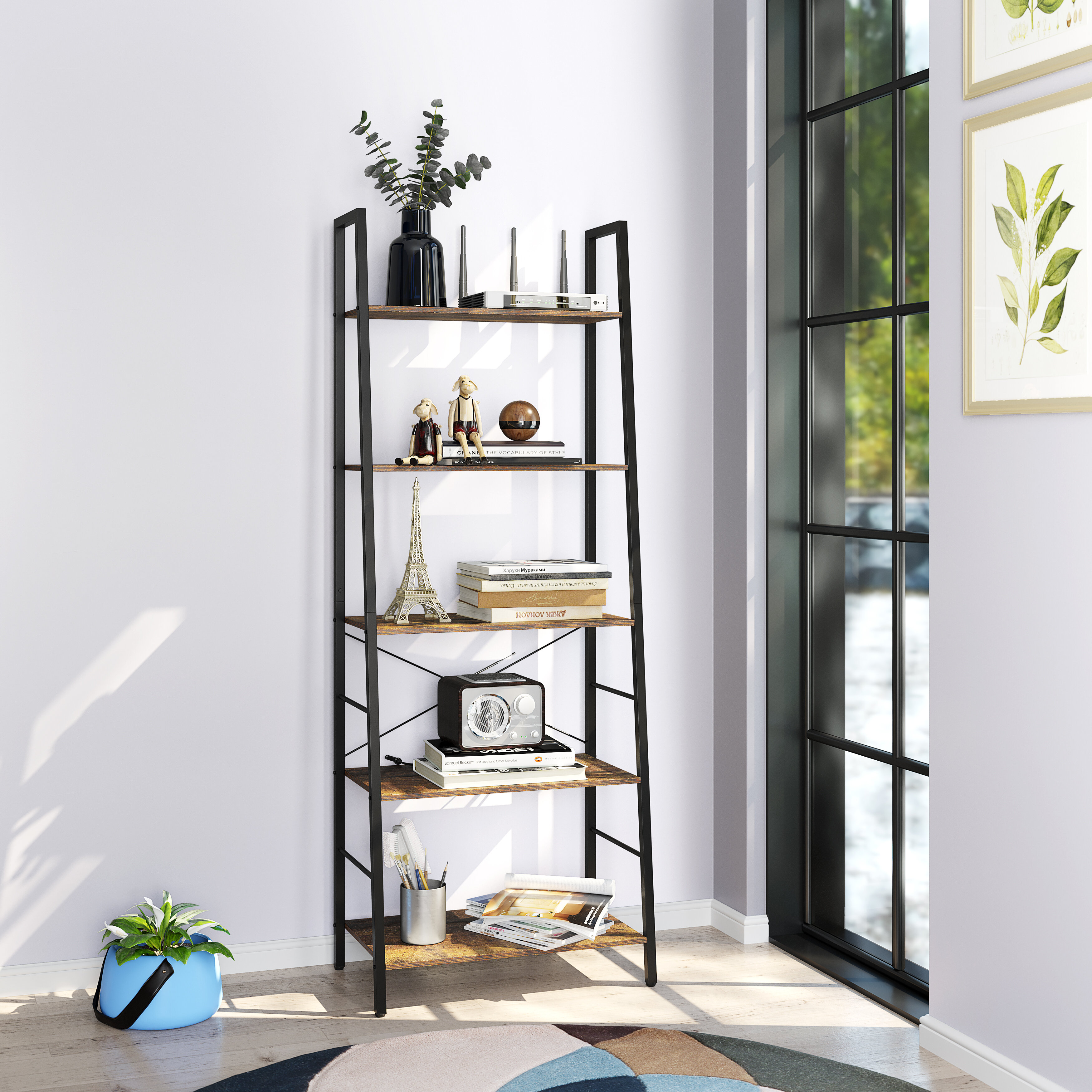 Display Shelf Storage Bookshelf 6 Level Tier Ladder Wall Bookcase Stand Rack US 