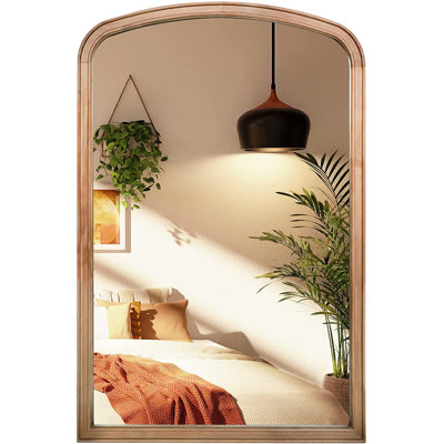 Lucena Farmhouse Wood Arched Rectangle Wall Mirror for BathRoom BedRoom