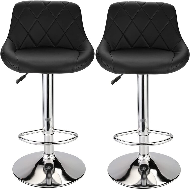 Black Modern Square PU Leather Bar Stools with Footrest,Set of 2,Counter Height Bar Chair Metal Barstool 
