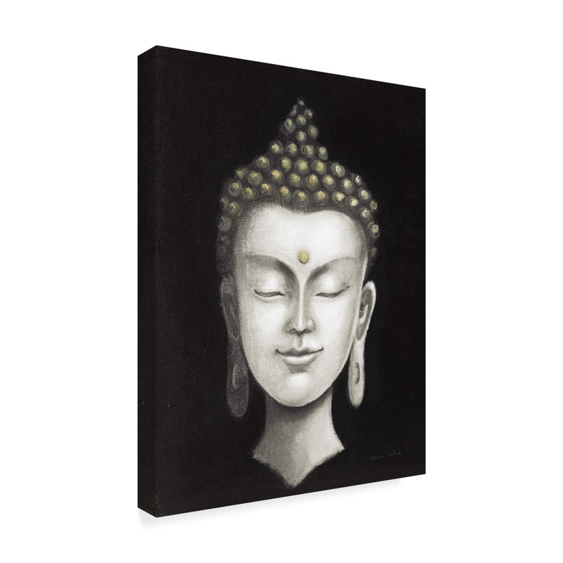 East Urban Home Serene Buddha I White Gold Acrylic Painting
