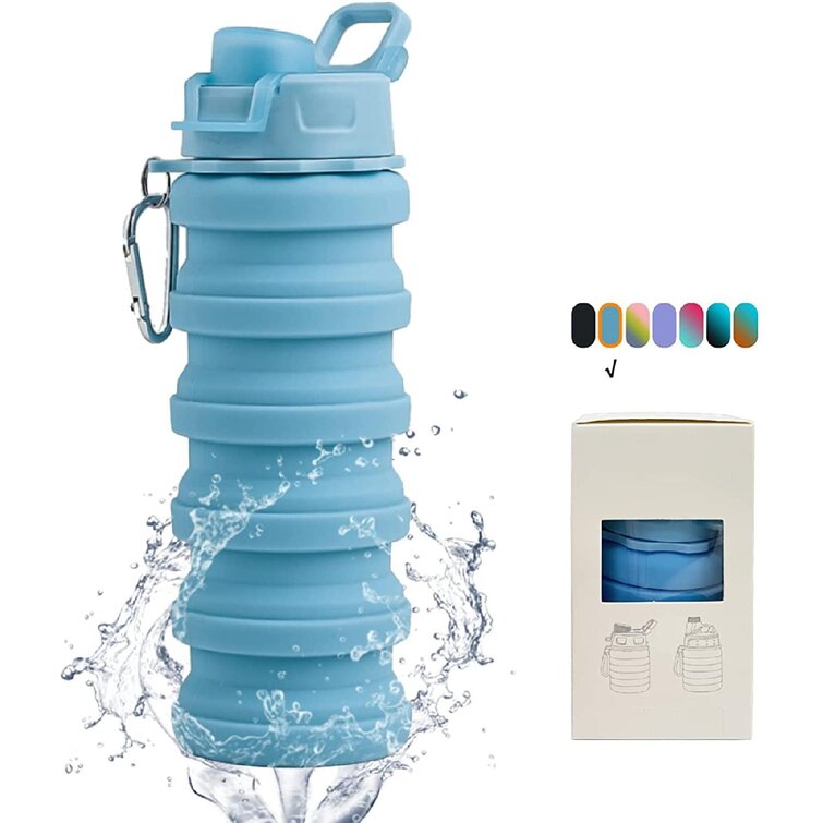 Camping Hiking folding water bottle 500ml Foldable Silicone Water Bottle For Travel Outdoor Sport Blue